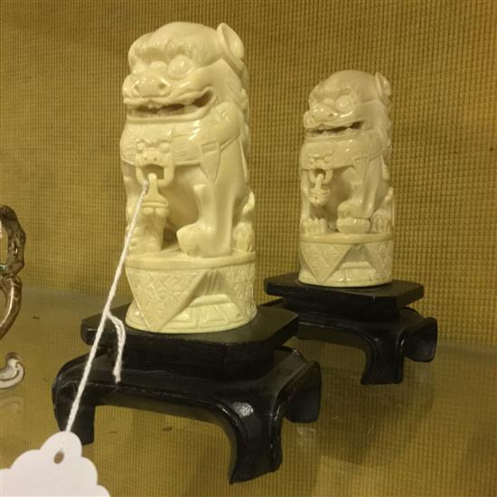 Pair Chinese ivory lion dogs